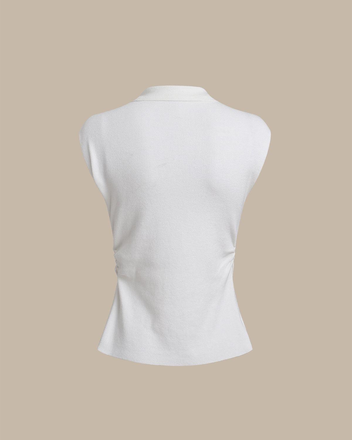 White Ruched Single Breasted Cardigan Product Image