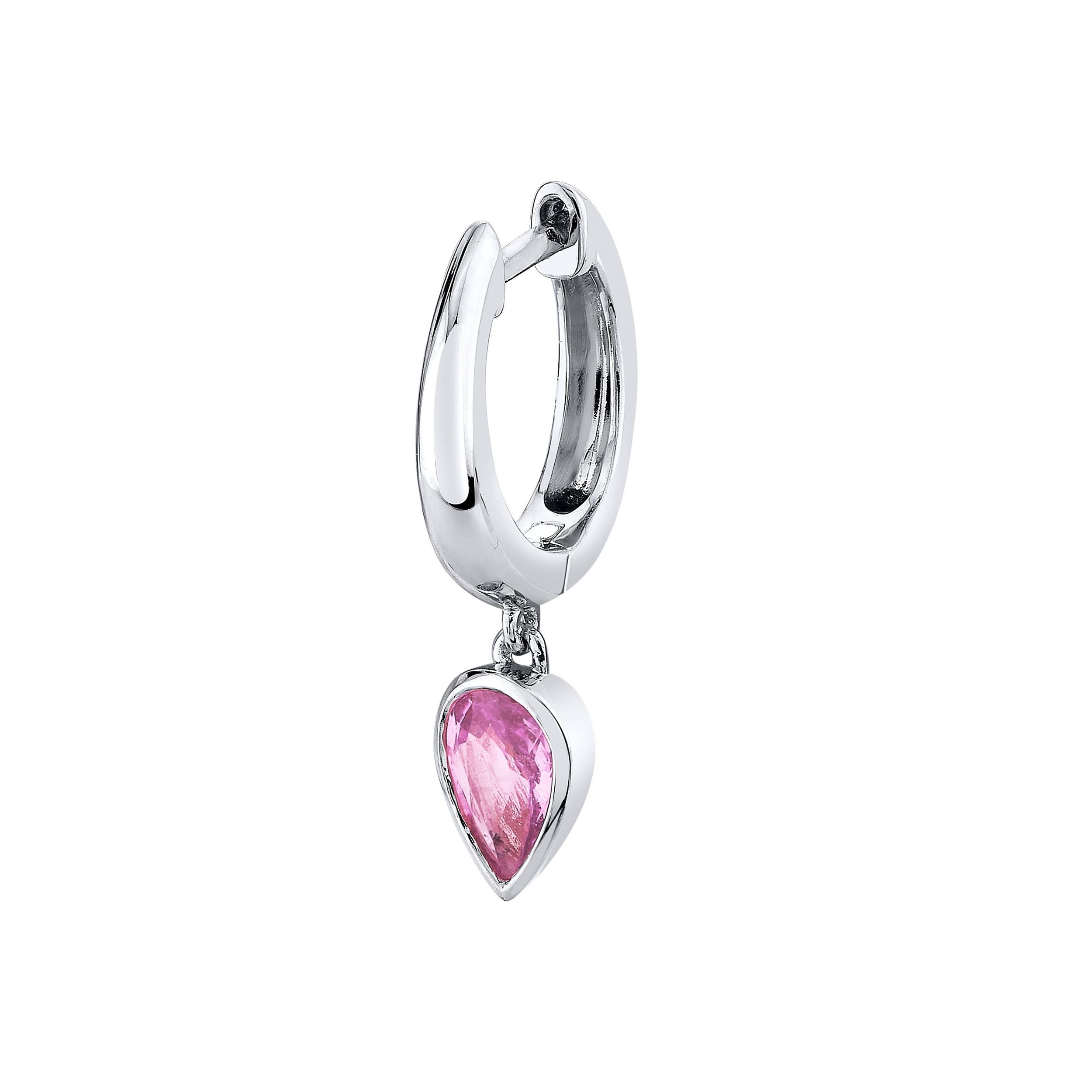SINGLE PINK SAPPHIRE PEAR DROP HUGGIE Product Image