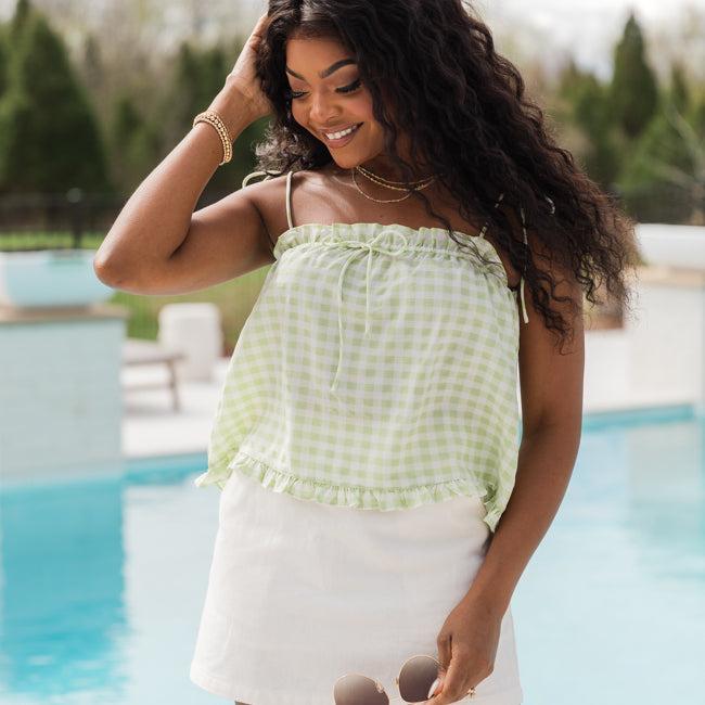 Feels Like Summer Green Gingham Tank FINAL SALE Product Image