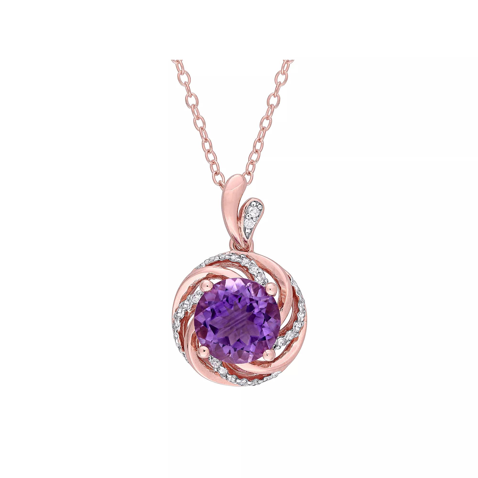 Stella Grace Rose Gold Tone Sterling Silver Amethyst & White Topaz Swirl Pendant Necklace, Women's, Size: 18", Pink Tone Product Image