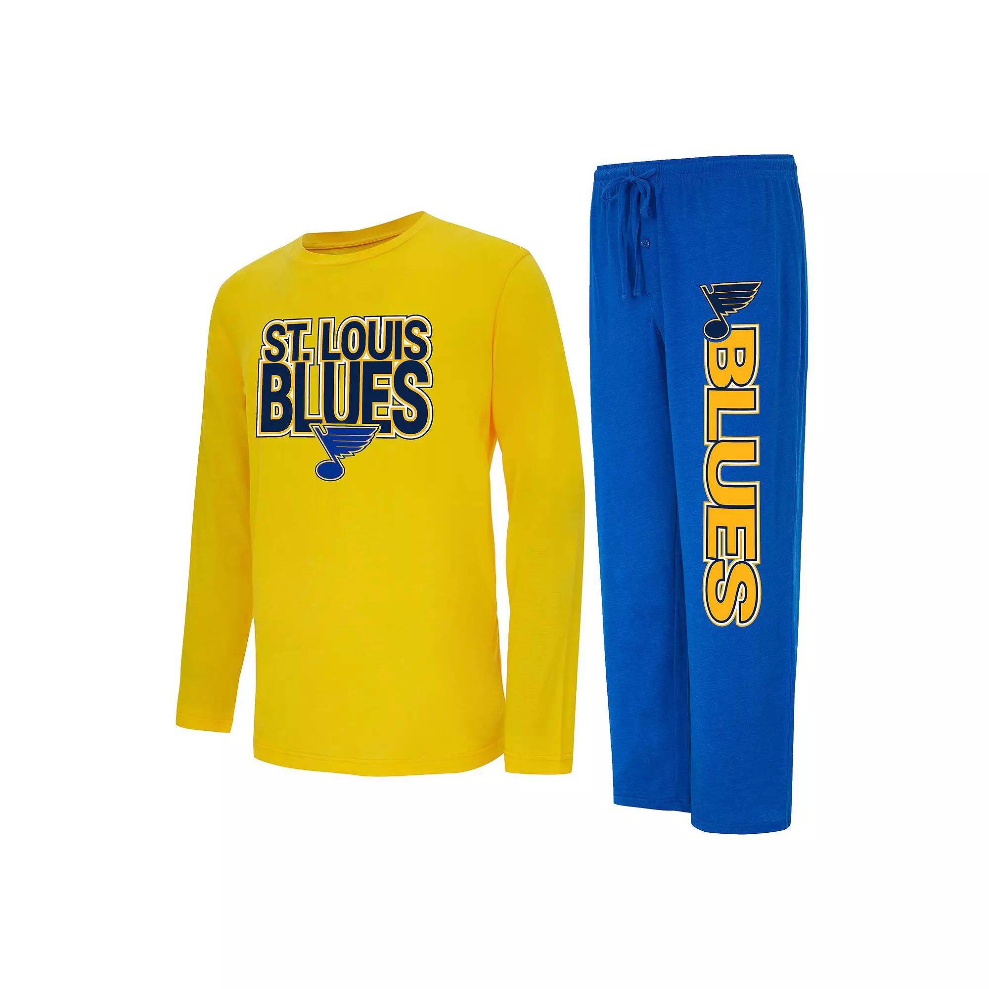 Men's Concepts Sport Blue/Gold St. Louis Blues Meter Long Sleeve T-Shirt & Pants Sleep Set, Size: Small Product Image