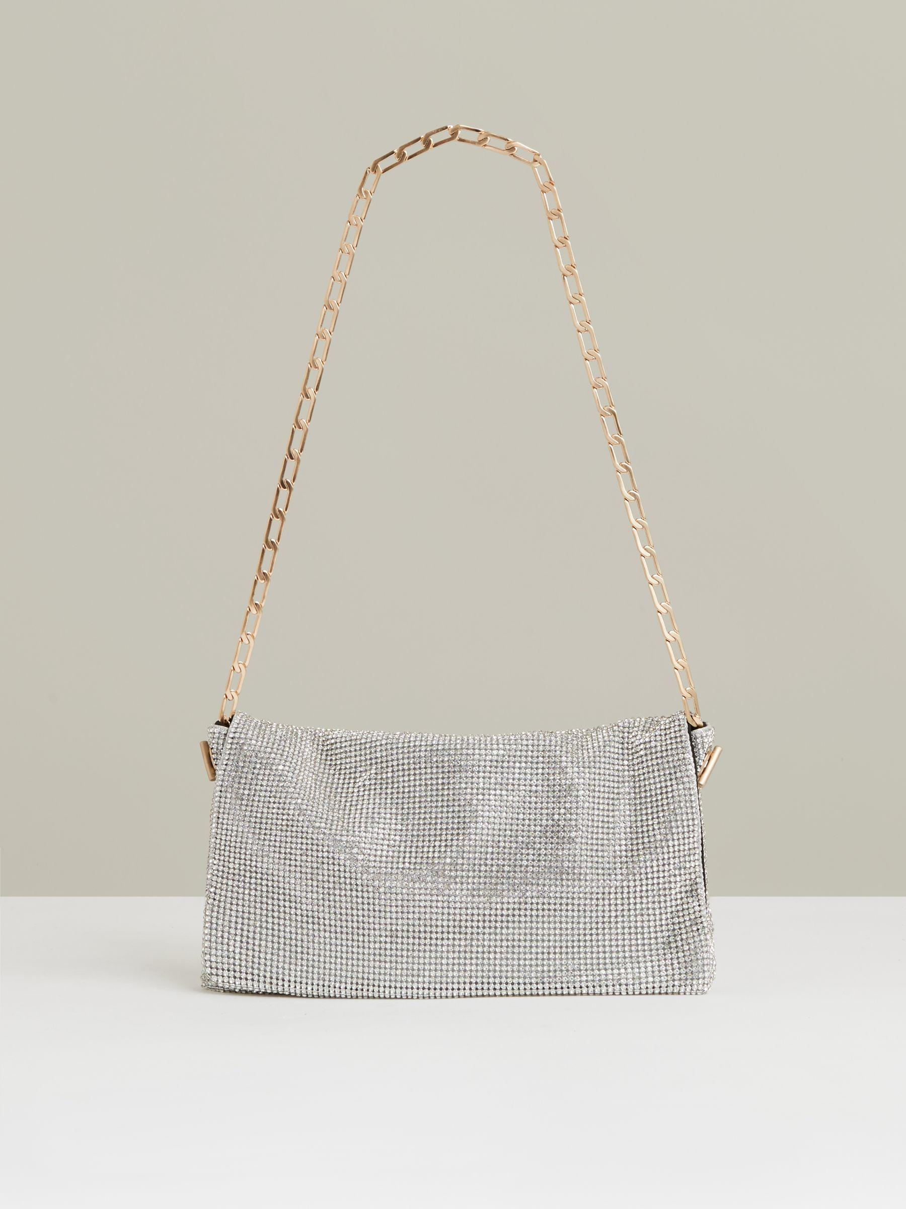 Embellished Chainmail Shoulder Bag in Silver Product Image