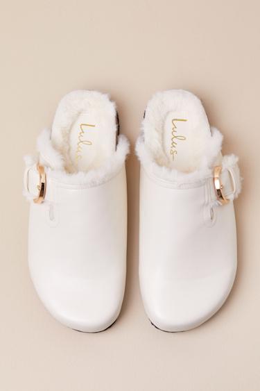Carrina Bone Faux Fur Buckle Mule Slides Product Image