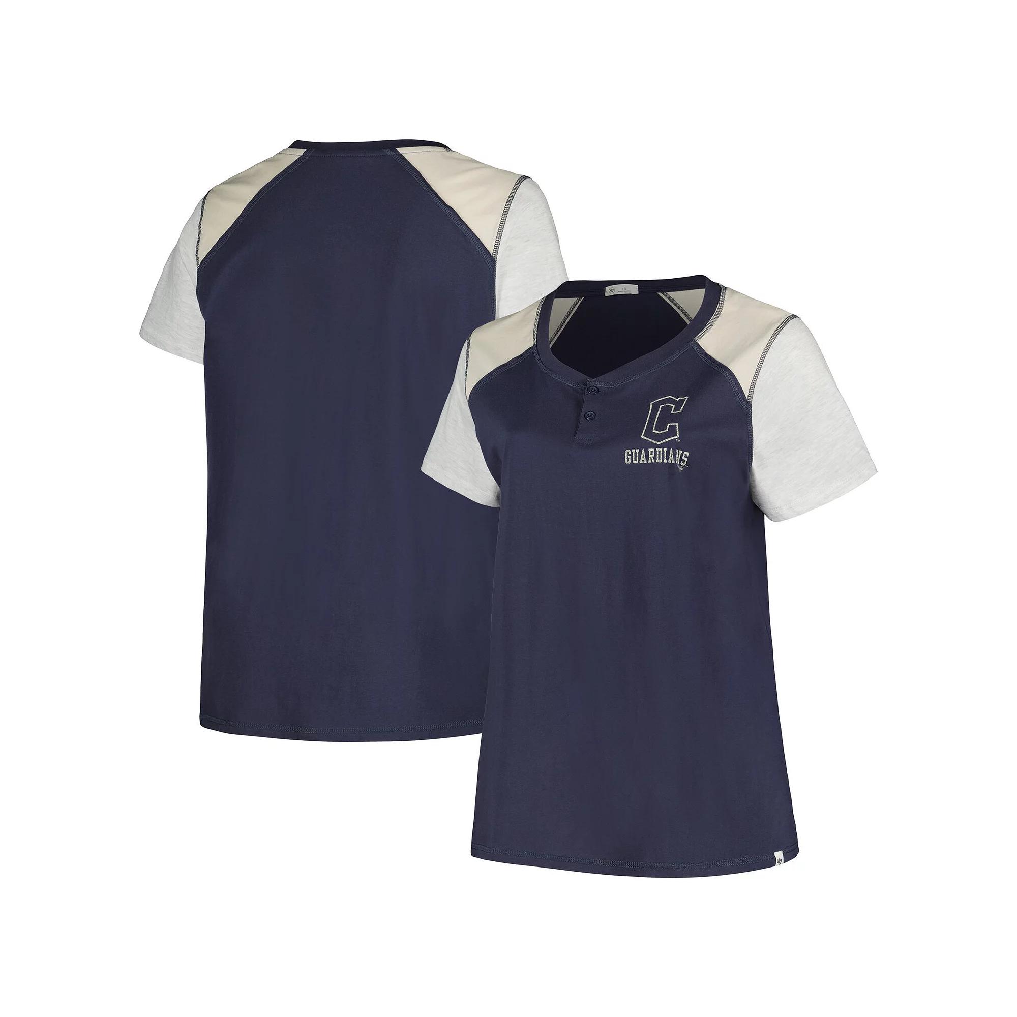 Women's '47 Navy/Gray Cleveland Guardians Plus Size Henley T-Shirt, Size: 2XL, Grd Blue Product Image
