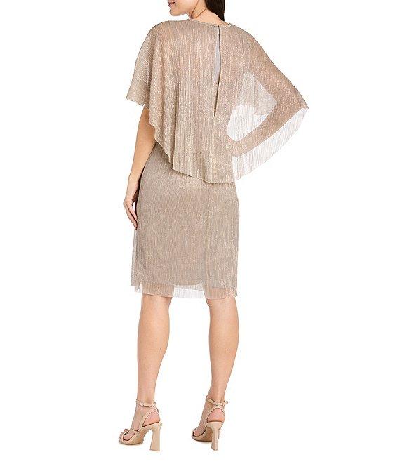 R & M Richards Crew Neck Short Sleeve Capelet Cascade Ruffle Sheath Dress Product Image