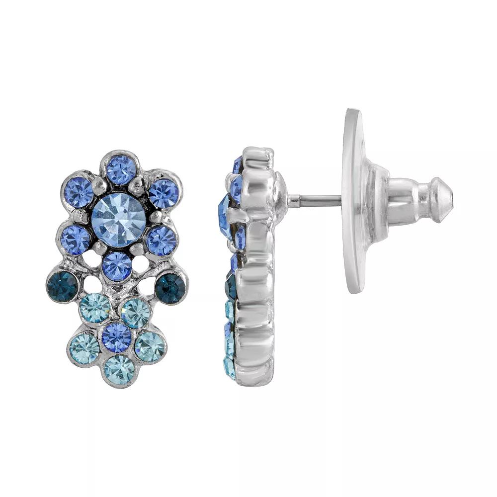 1928 Silver Tone Blue Floral Earrings, Womens Product Image