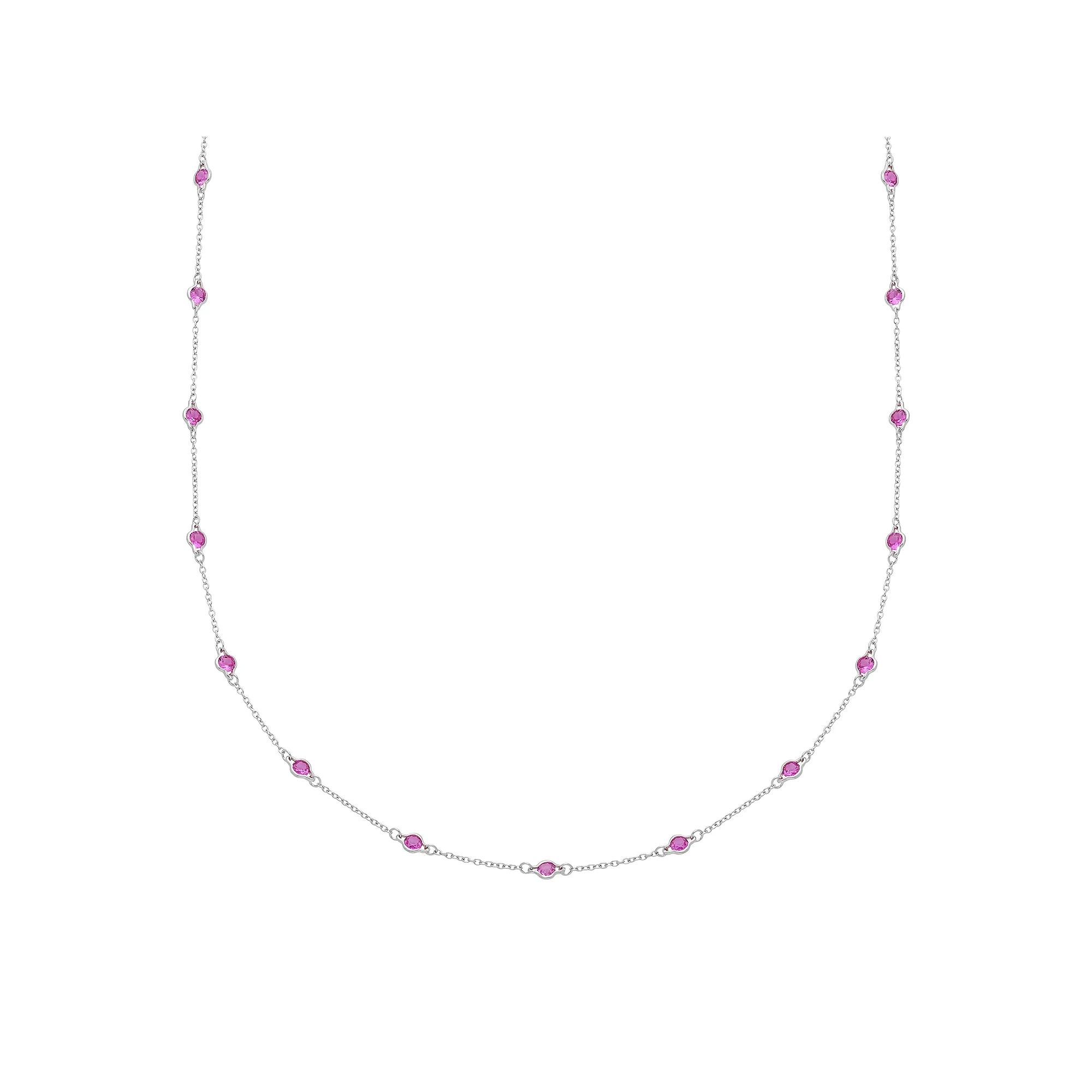 Sterling Silver Lab-Created Pink Sapphire Long Station Necklace, Women's, Size: 36" Product Image