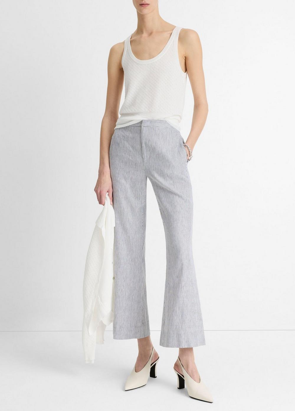 Ticking Stripe Linen-Cotton Low-Rise Crop Flare Trouser Product Image