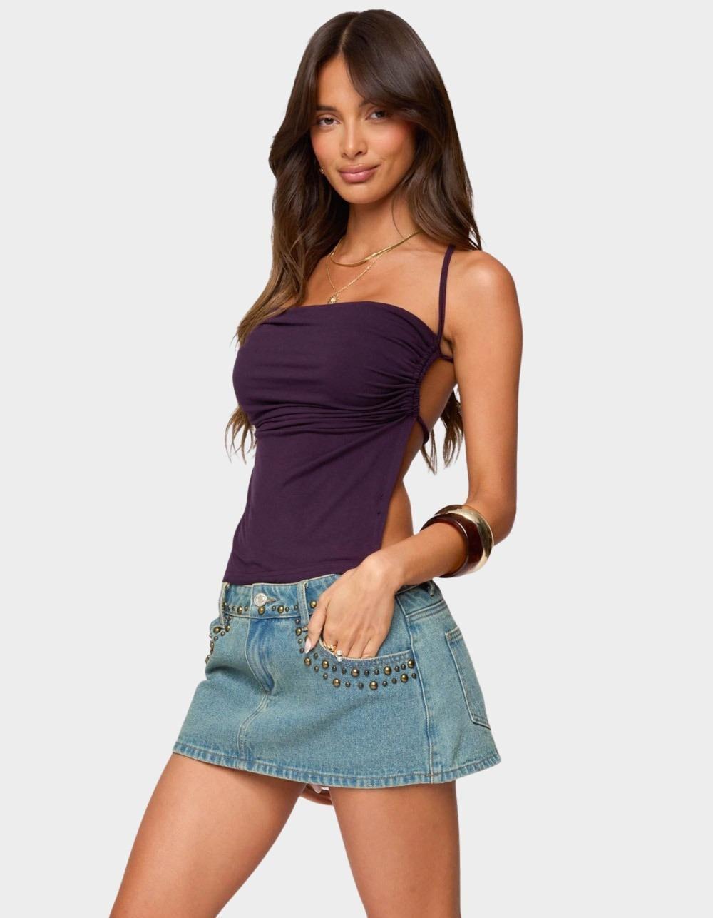 EDIKTED Rachey Backless Ruched Top - PURPLE Product Image