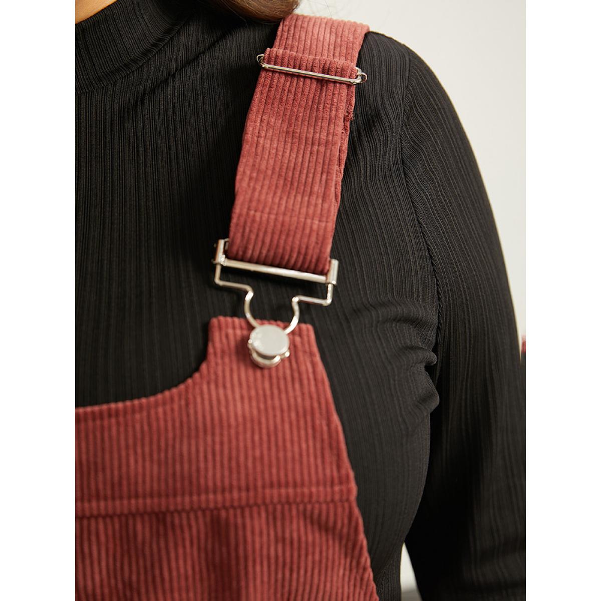 Plus Size Corduroy Adjustable Straps Metal Detail Pocket Cami Dress Scarlet Women Casual Adjustable Straps Spaghetti Strap Sleeveless Curvy Knee Dress BloomChic 10/M Product Image