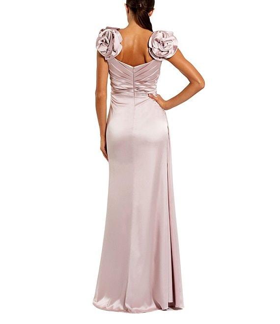 Mac Duggal 3D Flower Straps Satin Faux Wrap Gown Product Image
