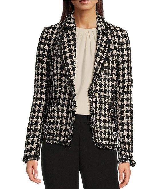 Anne Klein Nailhead Tweed Notch Lapel One Button Blazer Product Image