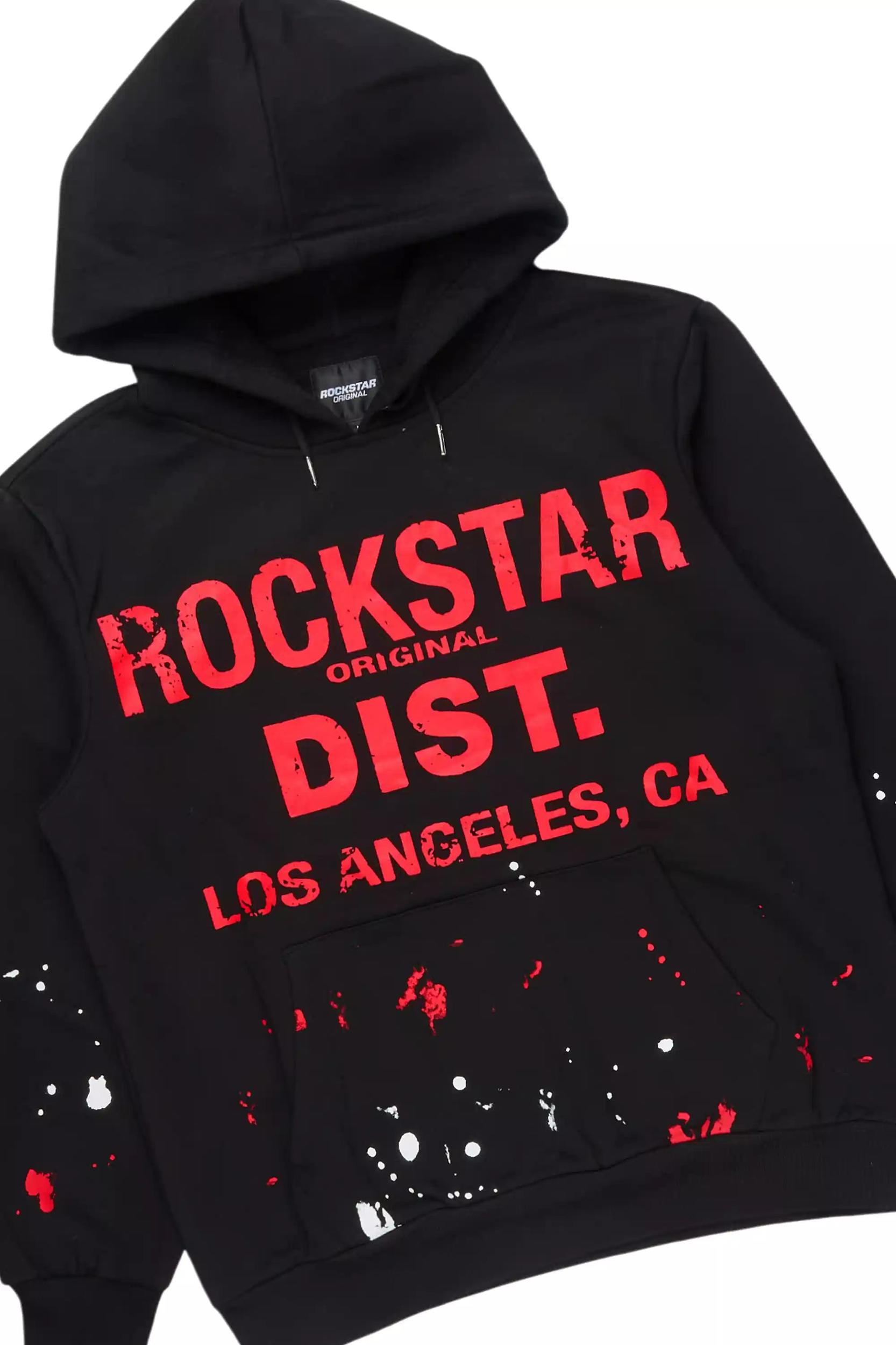 Scottie Black/Red Paint Splatter Hoodie/Stacked Flare Pant Set Male Product Image