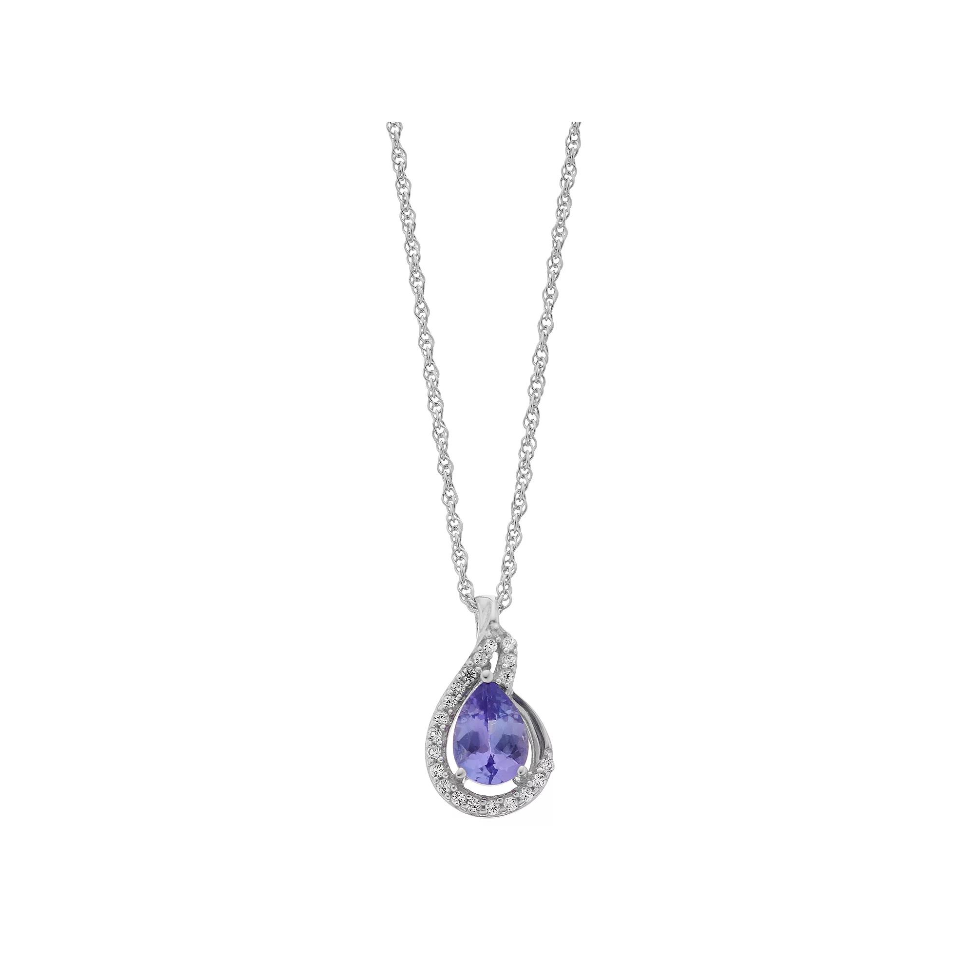 Sterling Silver Tanzanite & Lab-Created White Sapphire Teardrop Pendant Necklace, Women's, Size: 18" Product Image