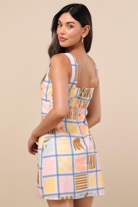 Cosette Beige Multi Print Sleeveless Mini Dress Product Image