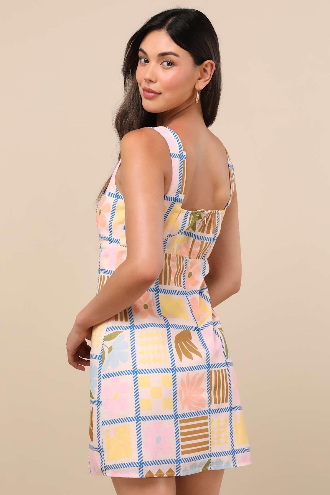 Cosette Beige Multi Print Sleeveless Mini Dress Product Image