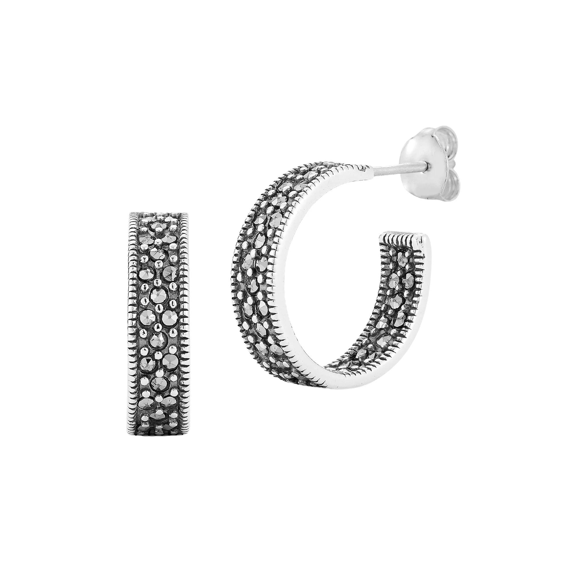 Sunkissed Sterling Sterling Silver Oxidized Flat Cubic Zirconia Small Hoop Earrings, Women's, Silver Tone Product Image