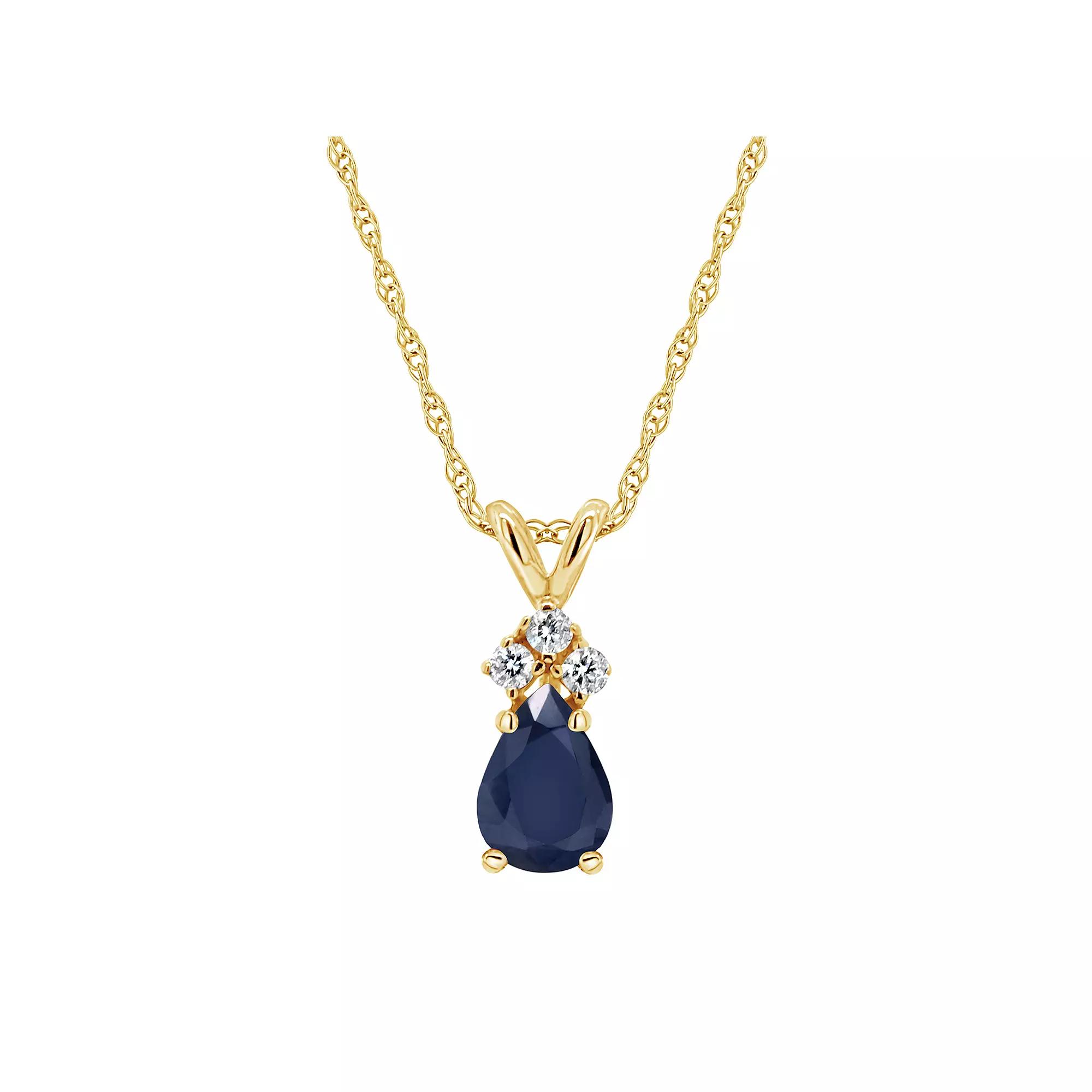 Celebration Gems 14K Yellow Gold 6x4 Pear Shaped Gemstone & Diamond Accent Pendant Necklace, Womens Blue Blue Product Image