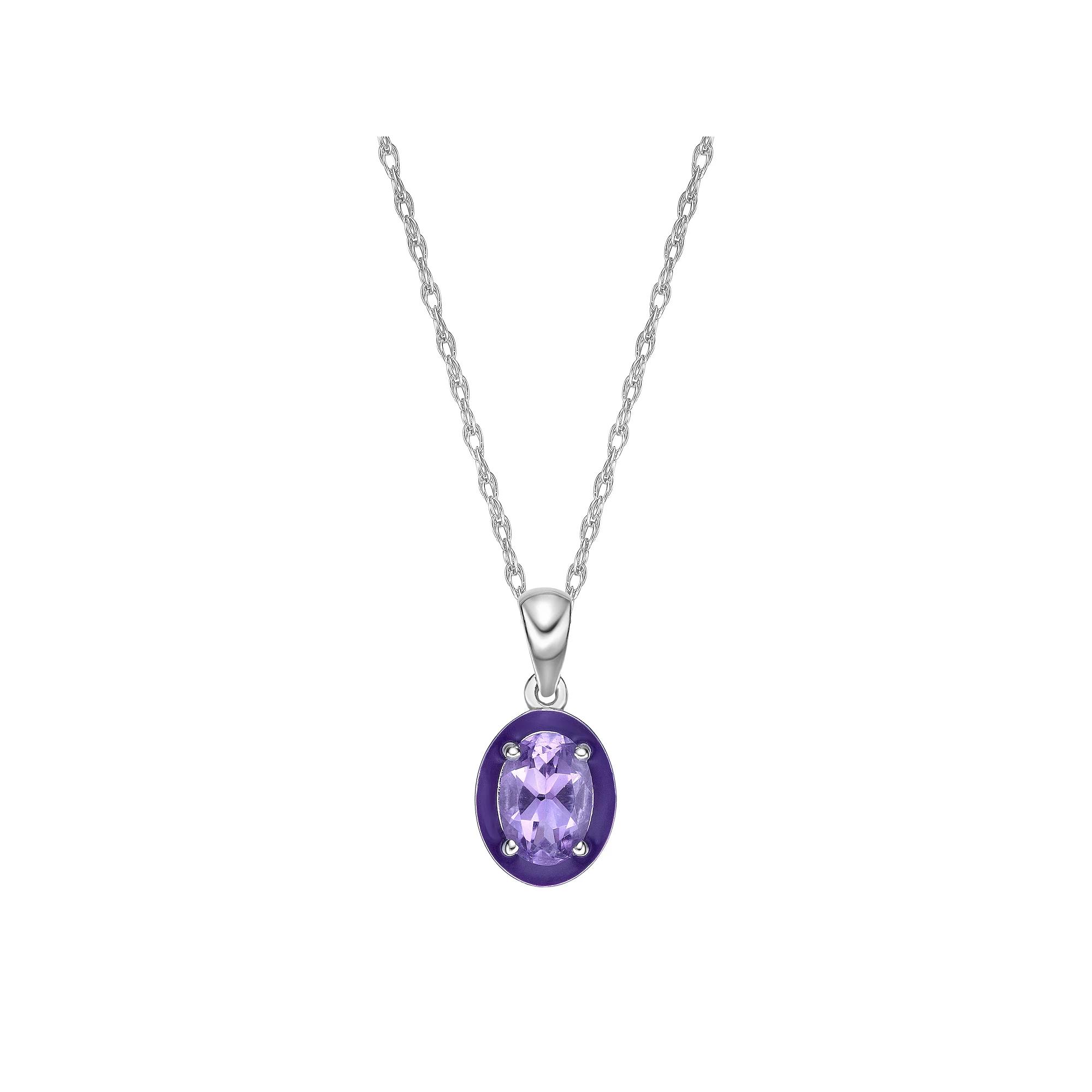 Gemminded Sterling Silver Amethyst with Purple Enamel Oval Pendant Necklace, Women's, Size: 18" Product Image