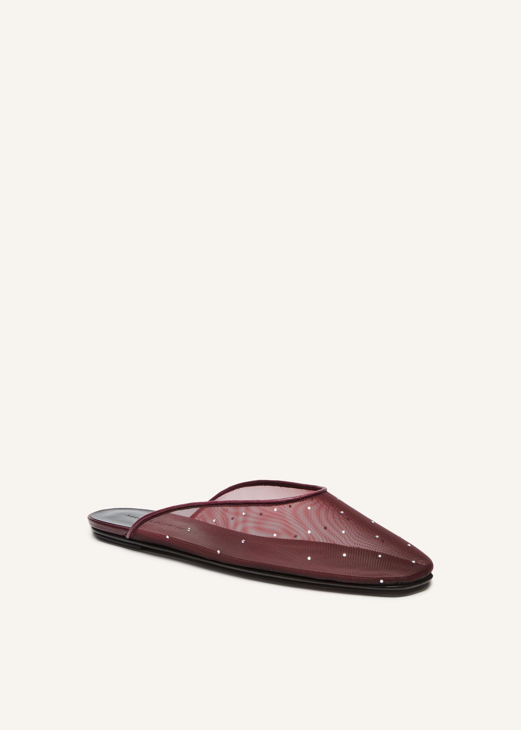Crystal mesh flat mules in burgundy Product Image