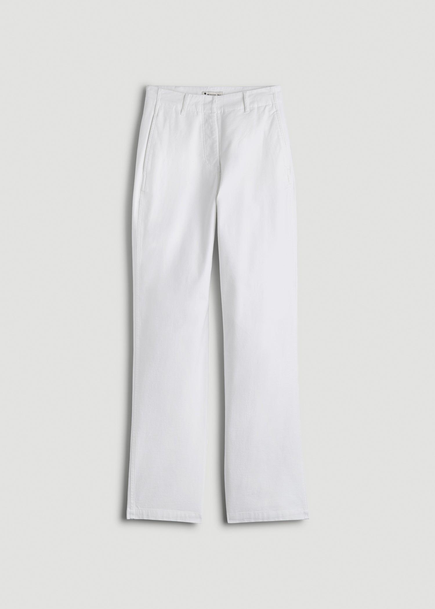High-Rise Wide-Leg Flat-Front Chino Pants for Tall Women in White Female Product Image