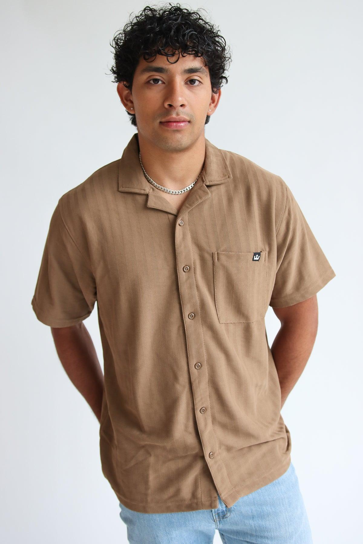 Micro Herringbone Knit Button Up Shirt Product Image