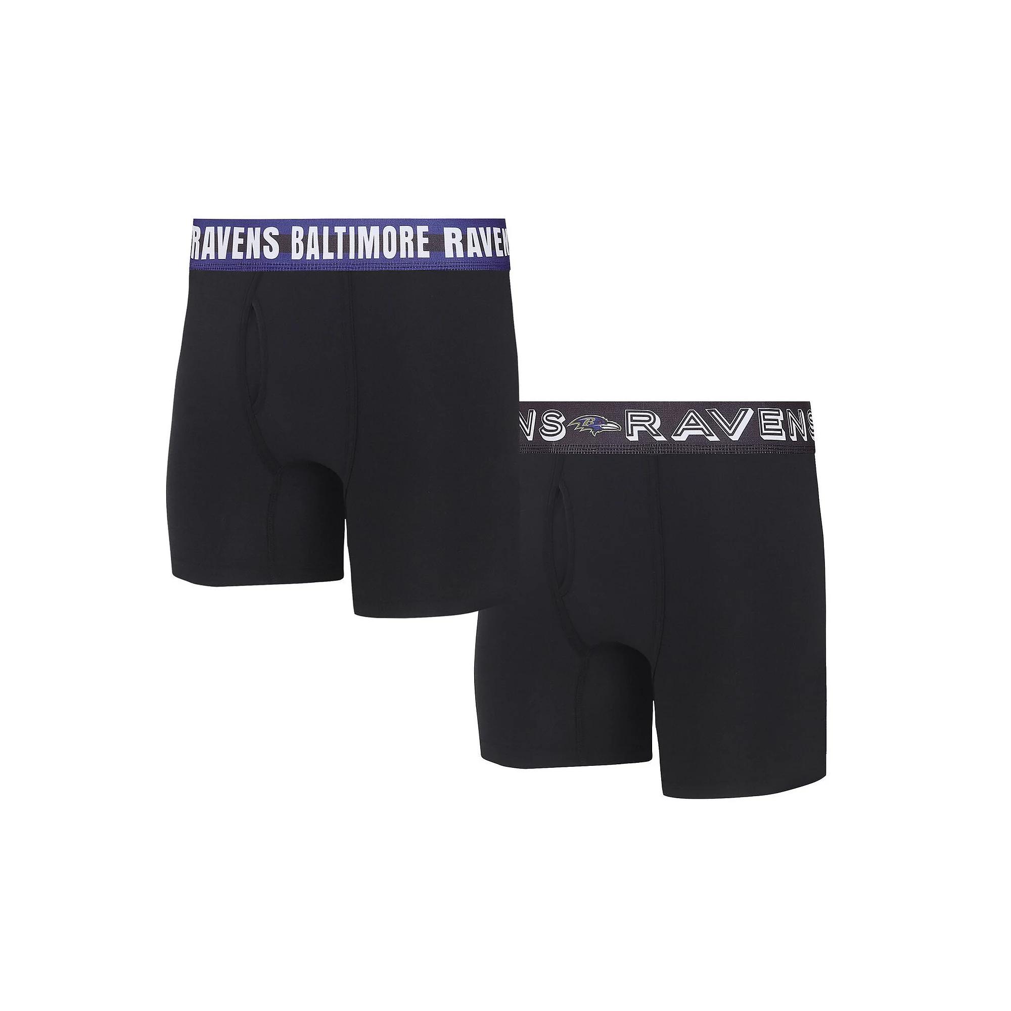 Men's Concepts Sport Baltimore Ravens Gauge Knit Boxer Brief Two-Pack, Size: 2XL, Black Product Image