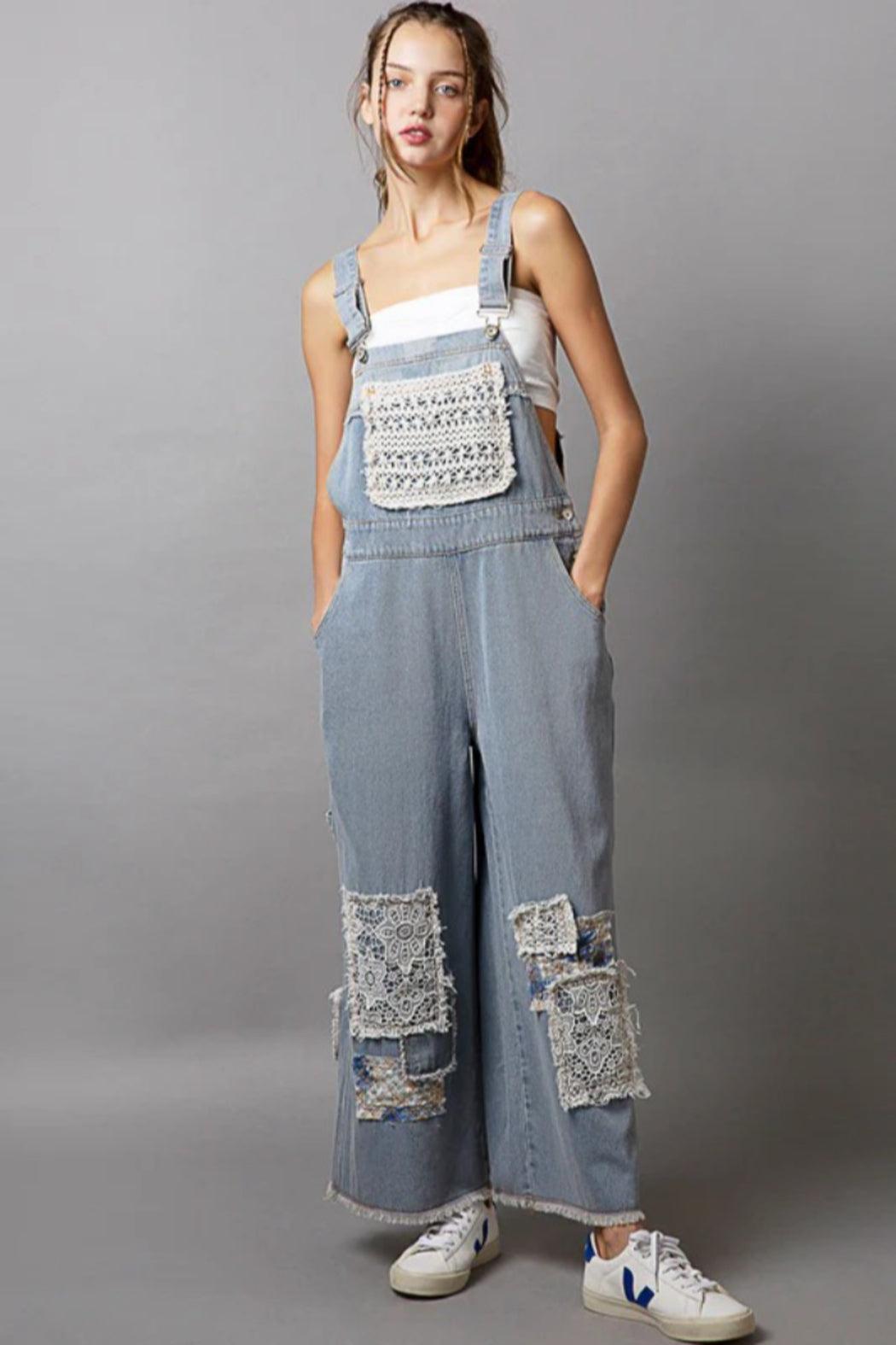 POL DENIM PATCH OVERALLS Product Image