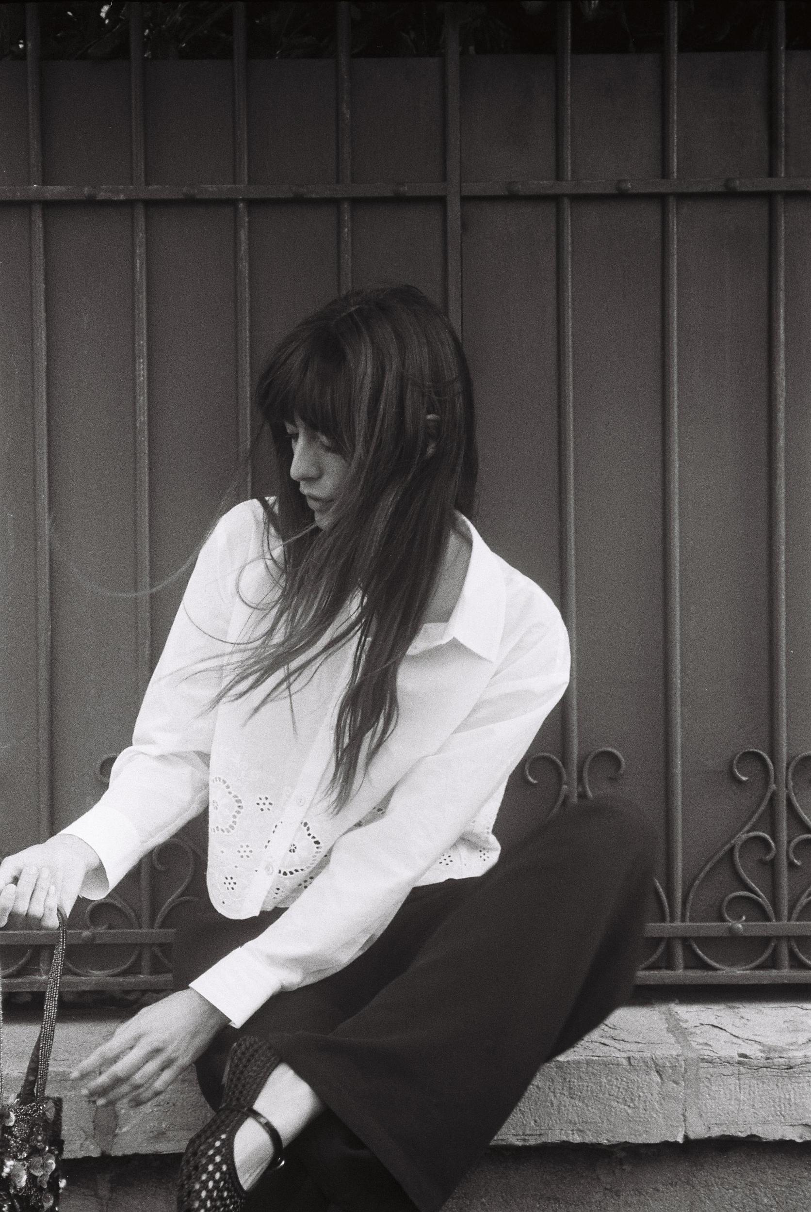 EMBROIDERED EYELET CROPPED SHIRT Product Image