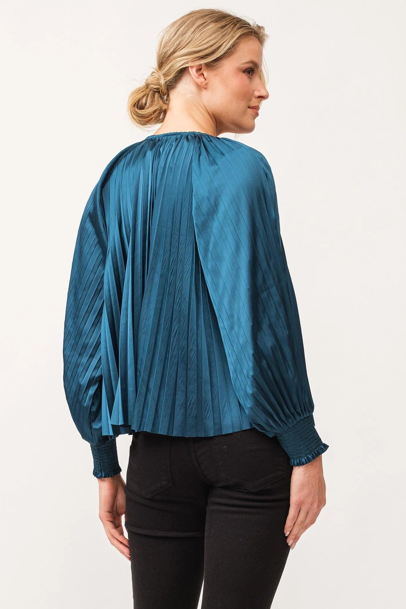 Deletta Pleated Satin Ruched Cuff Top Product Image