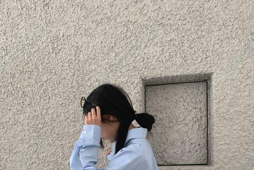 Long-Sleeve Plain Loose-Fit Shirt Product Image