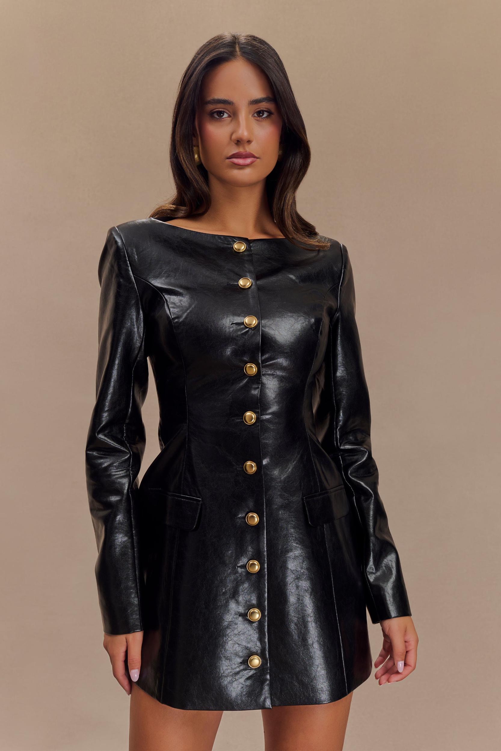 Nancy Faux Leather Mini Dress - Black Product Image