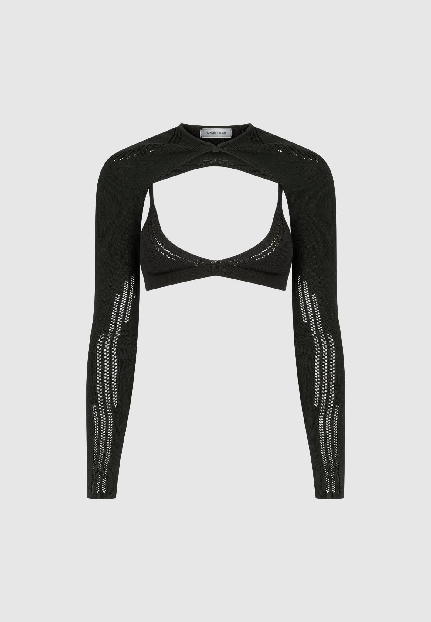 Knitted Sleeve Overlay with Bralette - Black Female Product Image