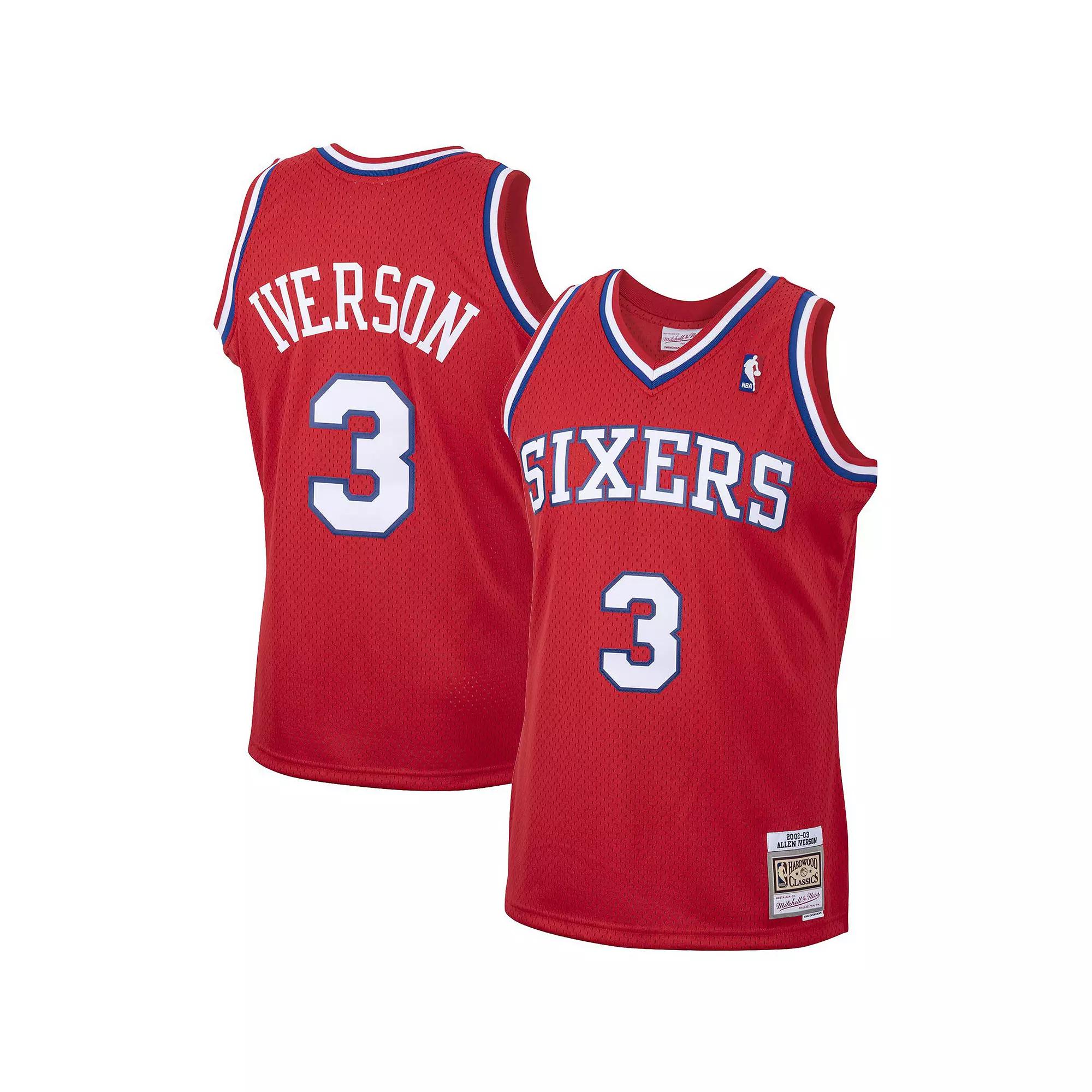 Men's Mitchell & Ness Allen Iverson Red Philadelphia 76ers 2001/02 Hardwood Classics Swingman Jersey,  Product Image