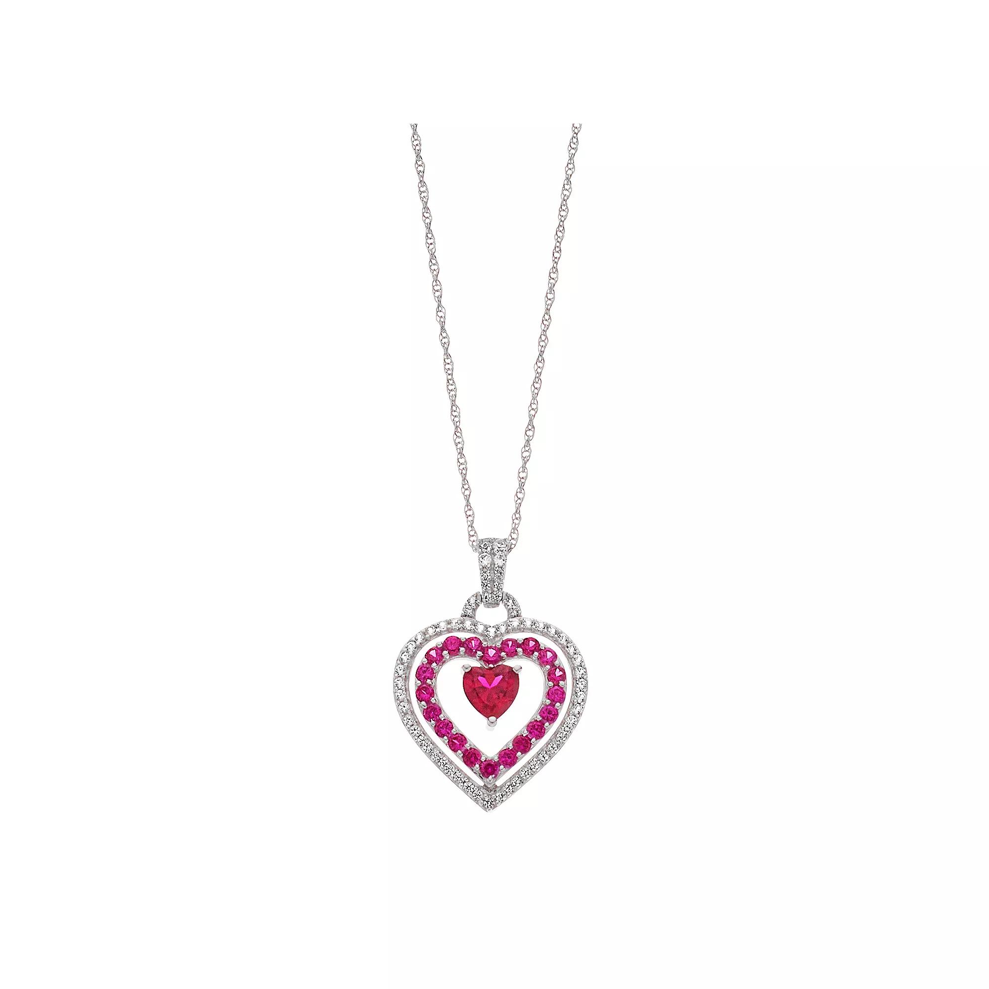 Sterling Silver Lab-Created Ruby & Lab-Created White Sapphire Heart Pendant Necklace, Women's, Size: 18" Product Image