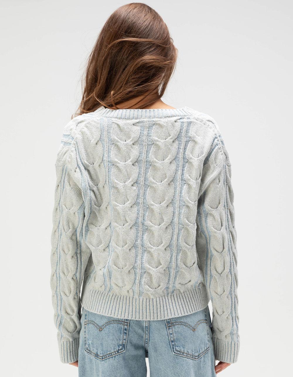 FREE PEOPLE Washed Cable Knit Womens V-Neck Sweater - LIGHT BLUE Product Image