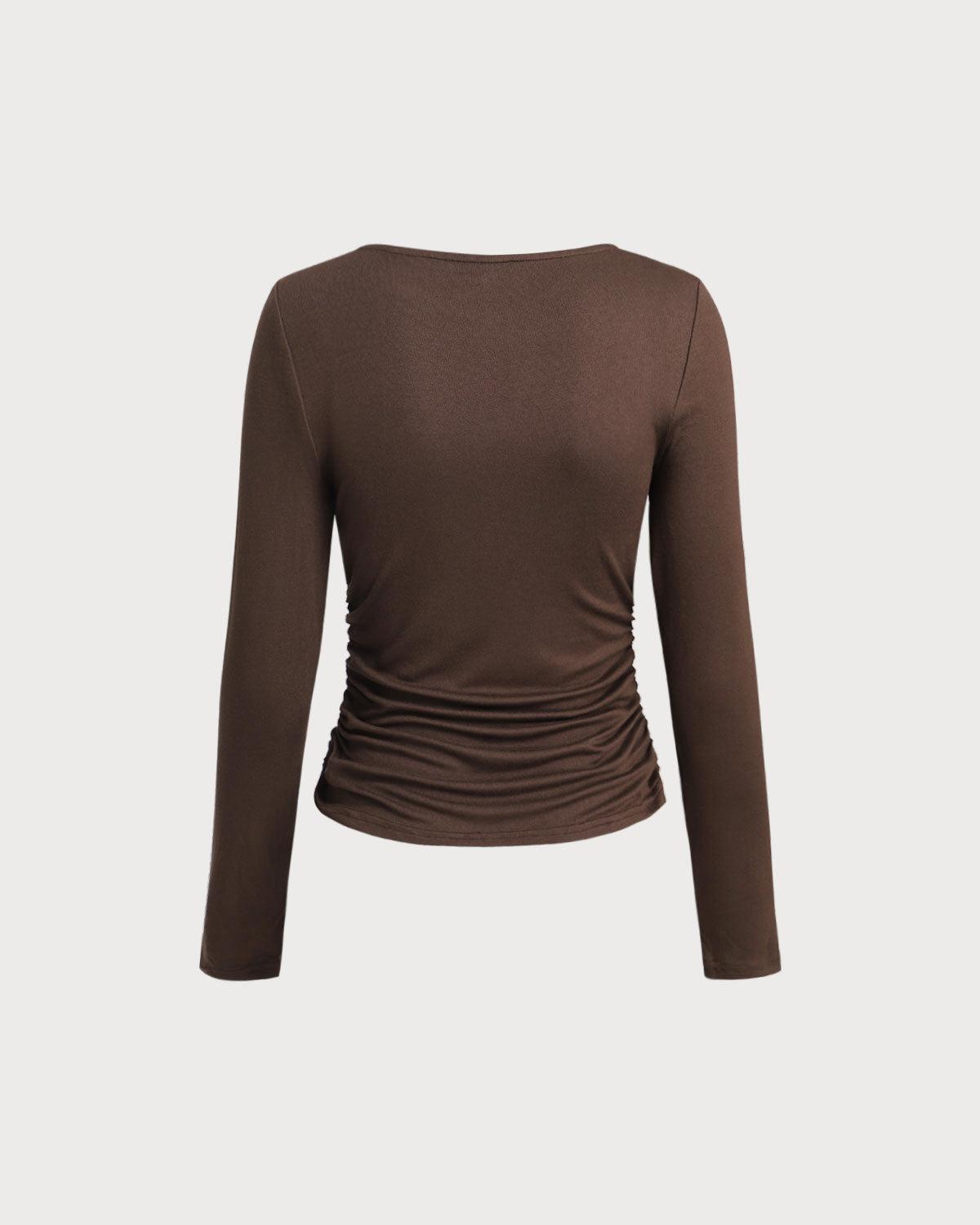 Brown Round Neck Slim Knit Tee Product Image