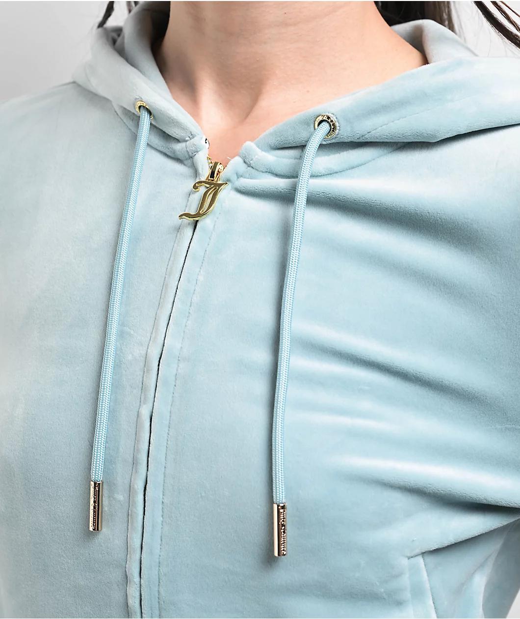 Juicy Couture OG Big Bling Pastel Turquoise Velour Zip Hoodie Product Image