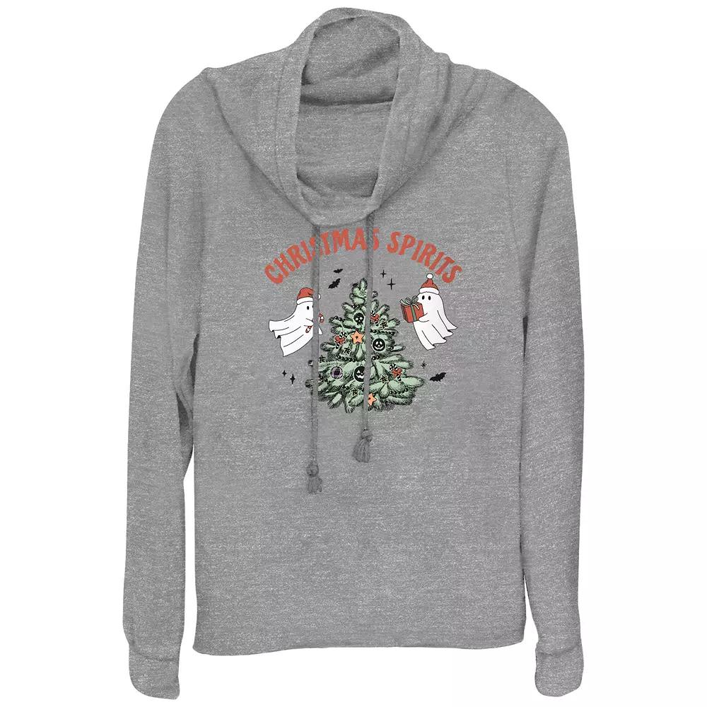 Women's Christmas Spirits Cowlneck Graphic Lightweight Long Sleeve, Size: Small, Gray Grey Product Image