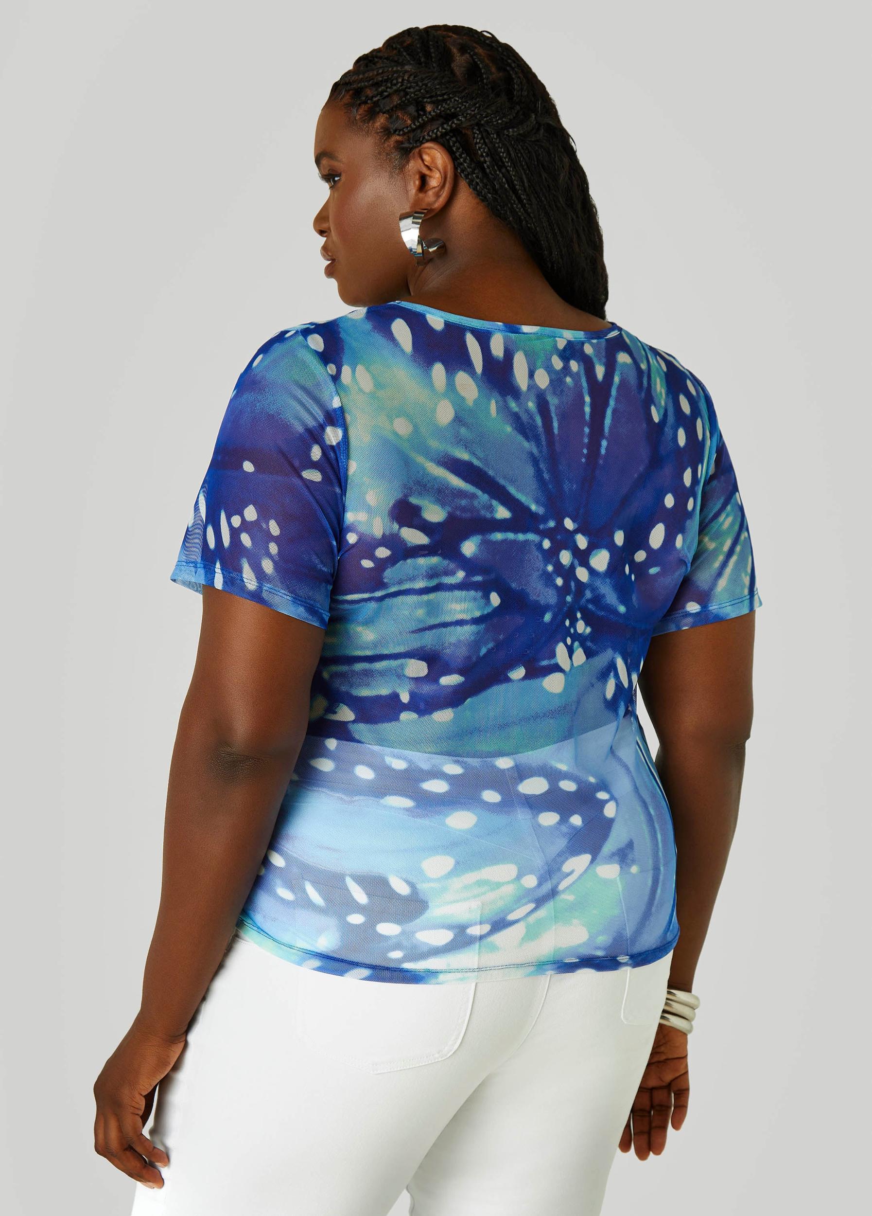 Plus Size Butterfly Print Mesh Tee Ashley Stewart Product Image
