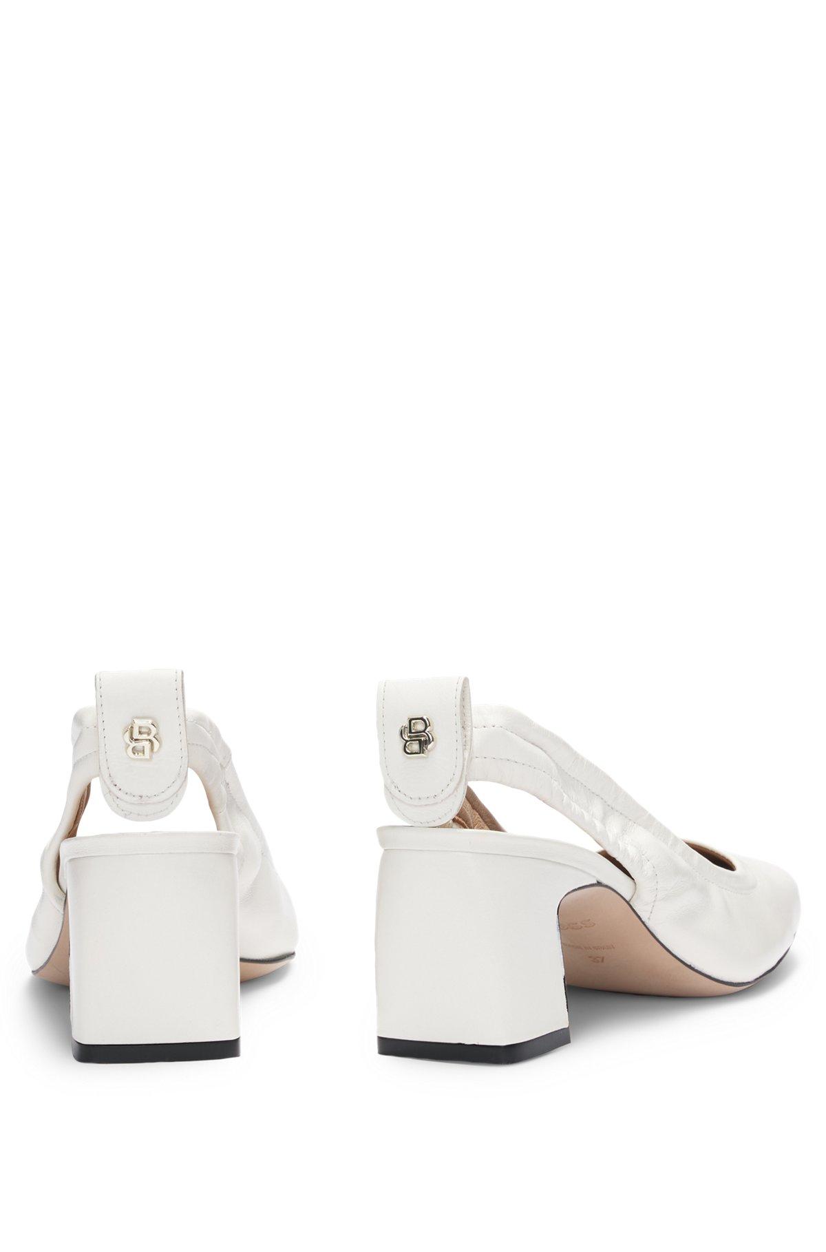 BOSS - Leather slingback pumps with Double B monogram - White Product Image