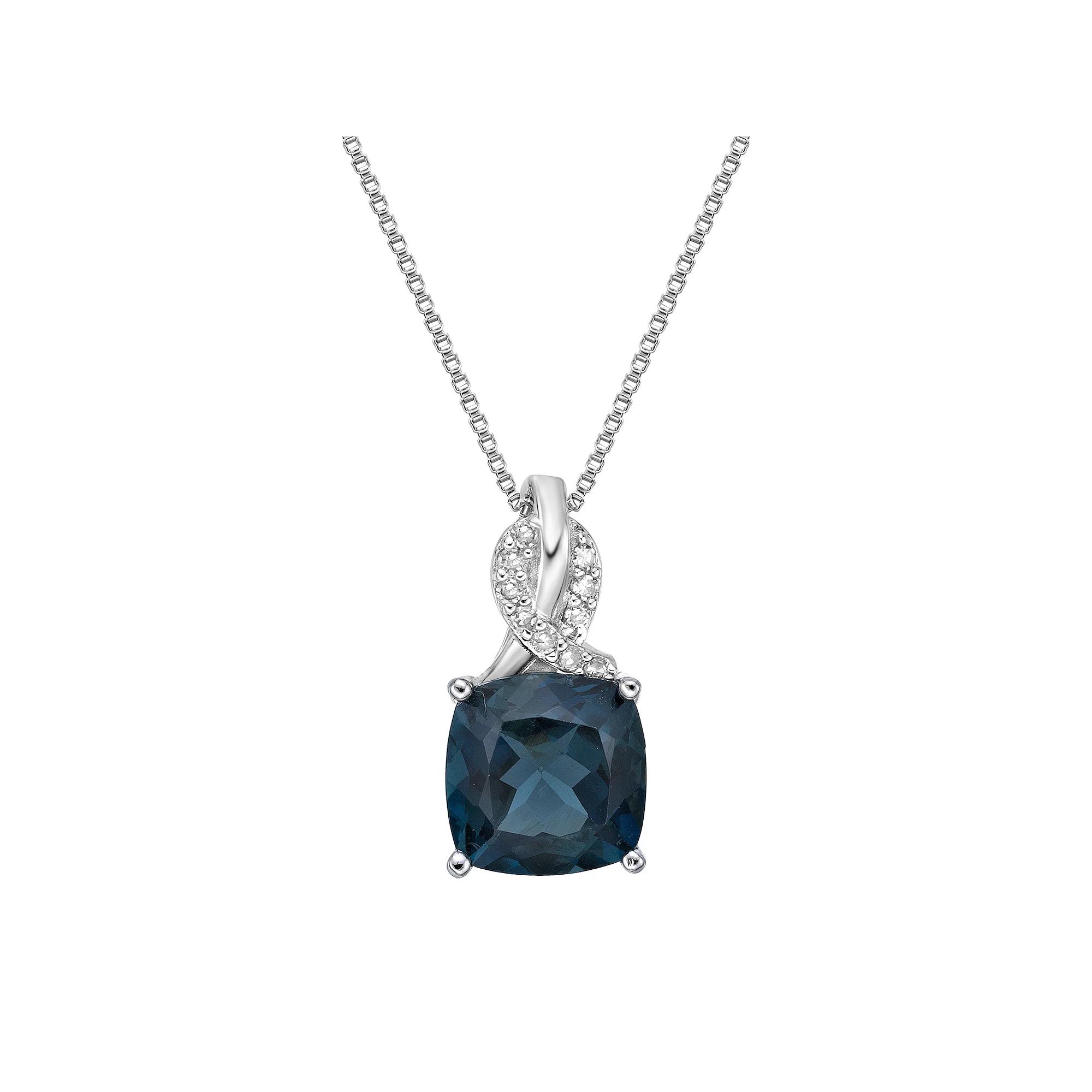 Gemminded Sterling Silver London Blue Topaz & Diamond Accent Pendant Necklace, Women's, Size: 18" Product Image