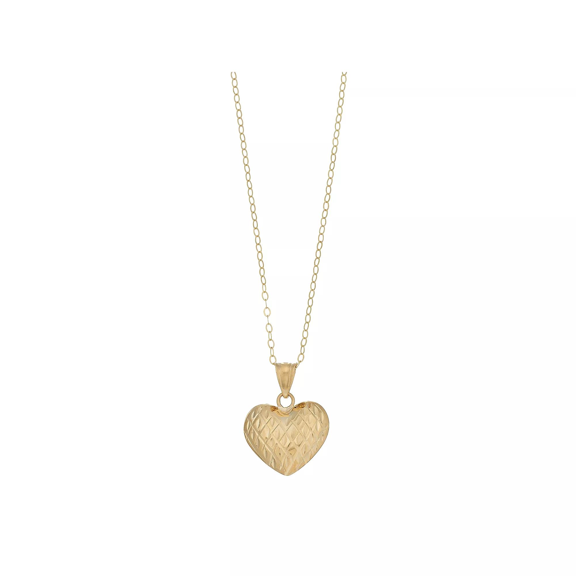 10k Gold Diamond-Cut Quilted Heart Pendant Necklace, Women's, Size: 18" Product Image