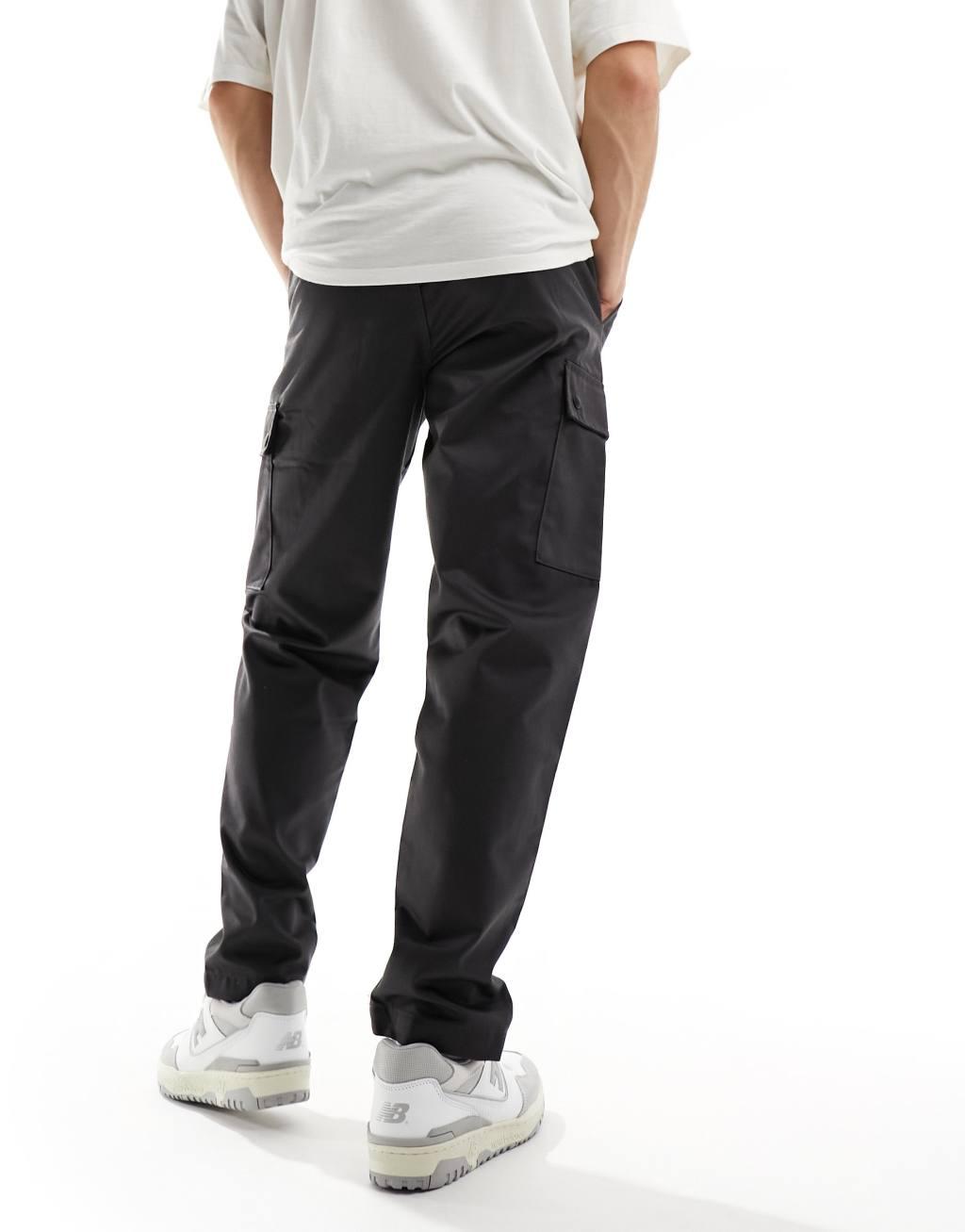 Jack & Jones wide leg tapered drawstring cargo pants in gray Product Image