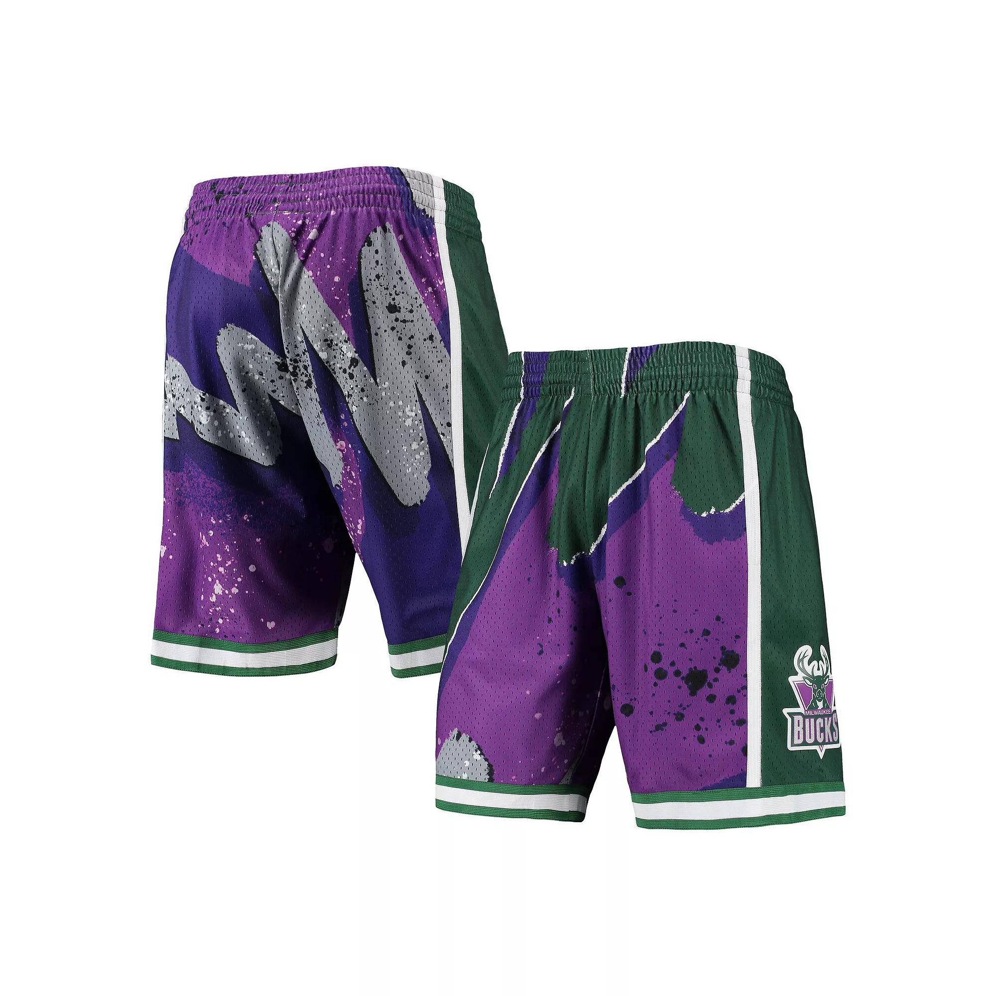 Men's Mitchell & Ness Purple Milwaukee Bucks Hardwood Classics 2000 Hyper Hoops Swingman Shorts,  Product Image