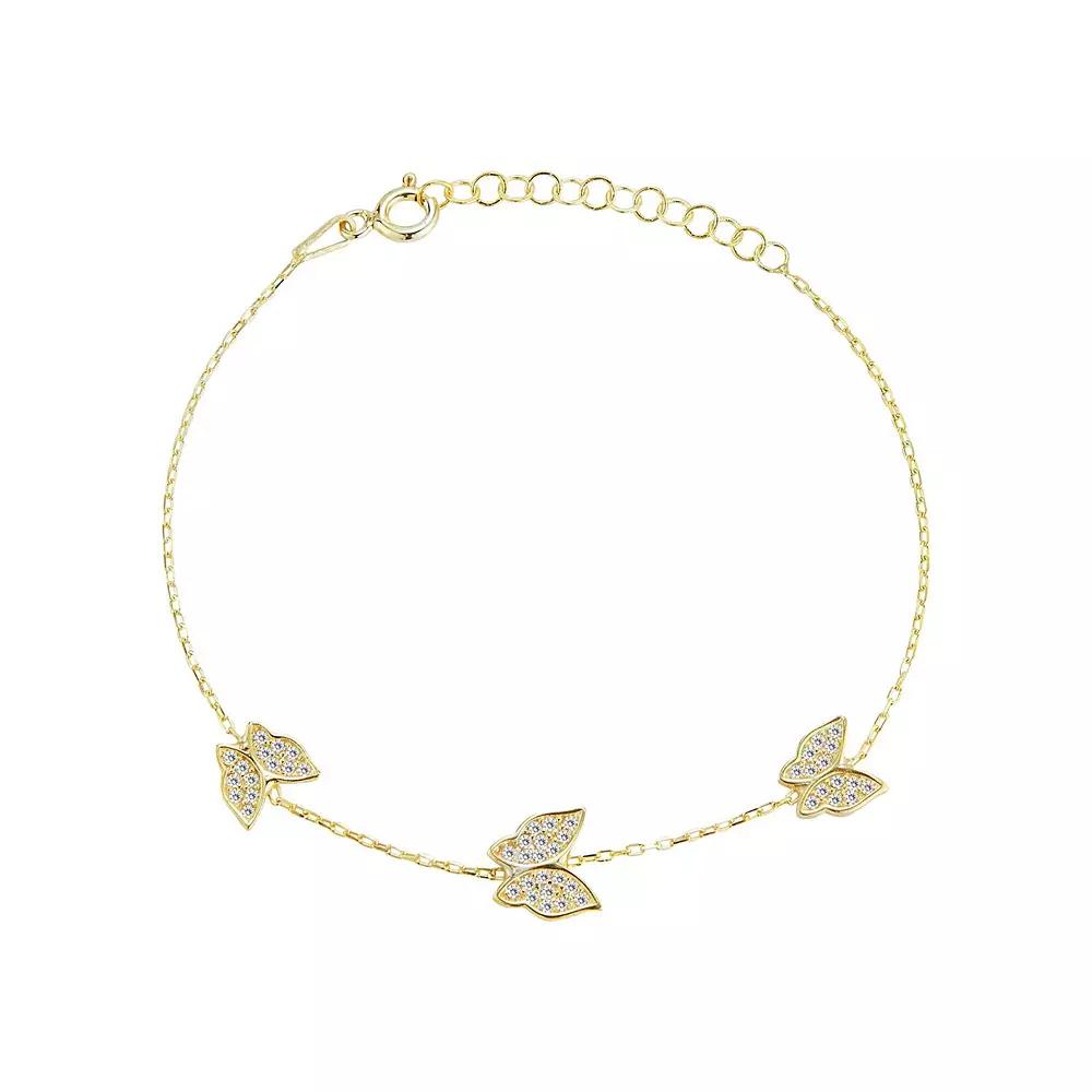 Sunkissed Sterling Cubic Zirconia Triple Butterfly Bracelet, Women's, Gold Tone Product Image