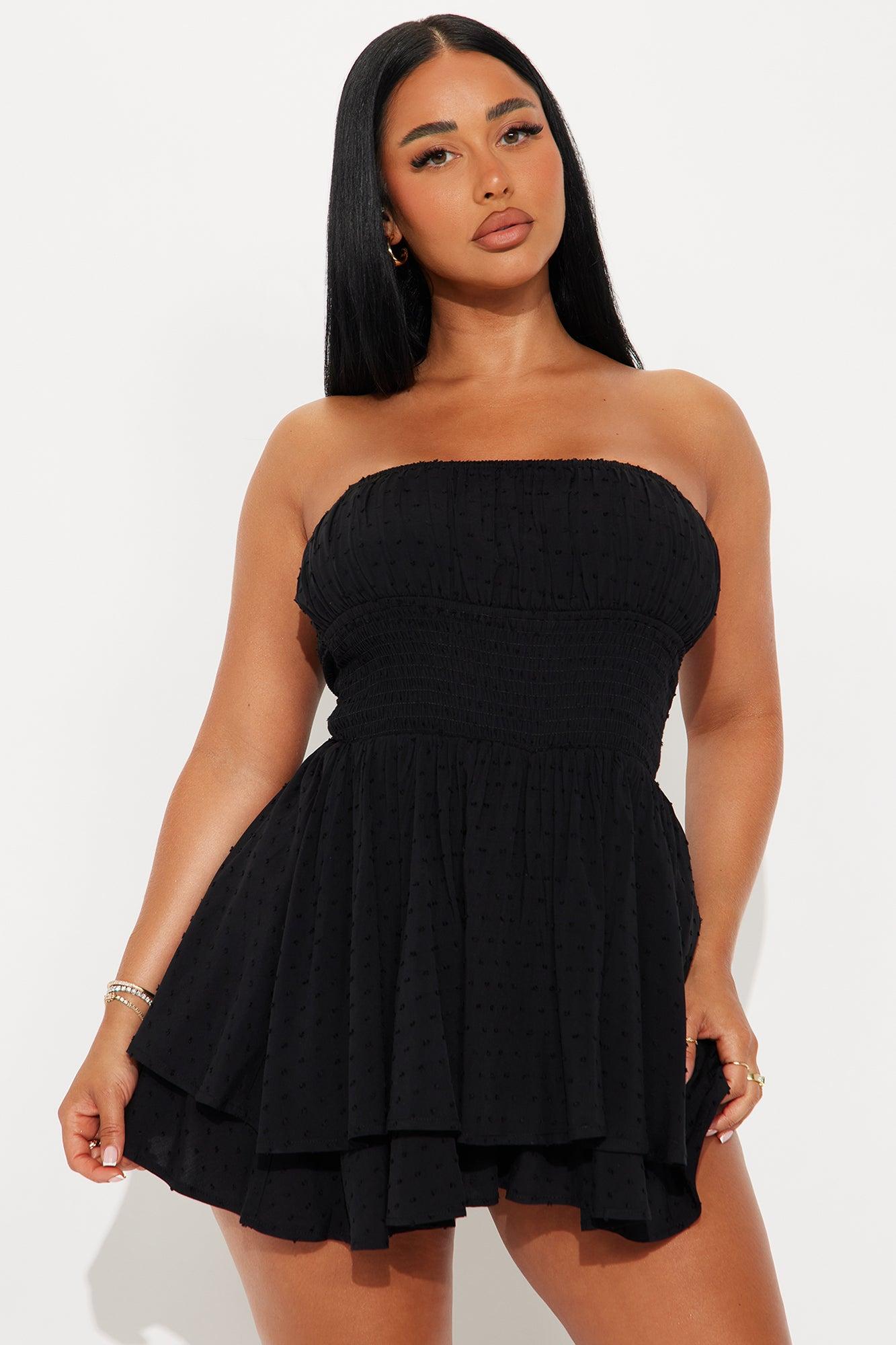 Jacqueline Textured Strapless Rompers - Black Female Product Image