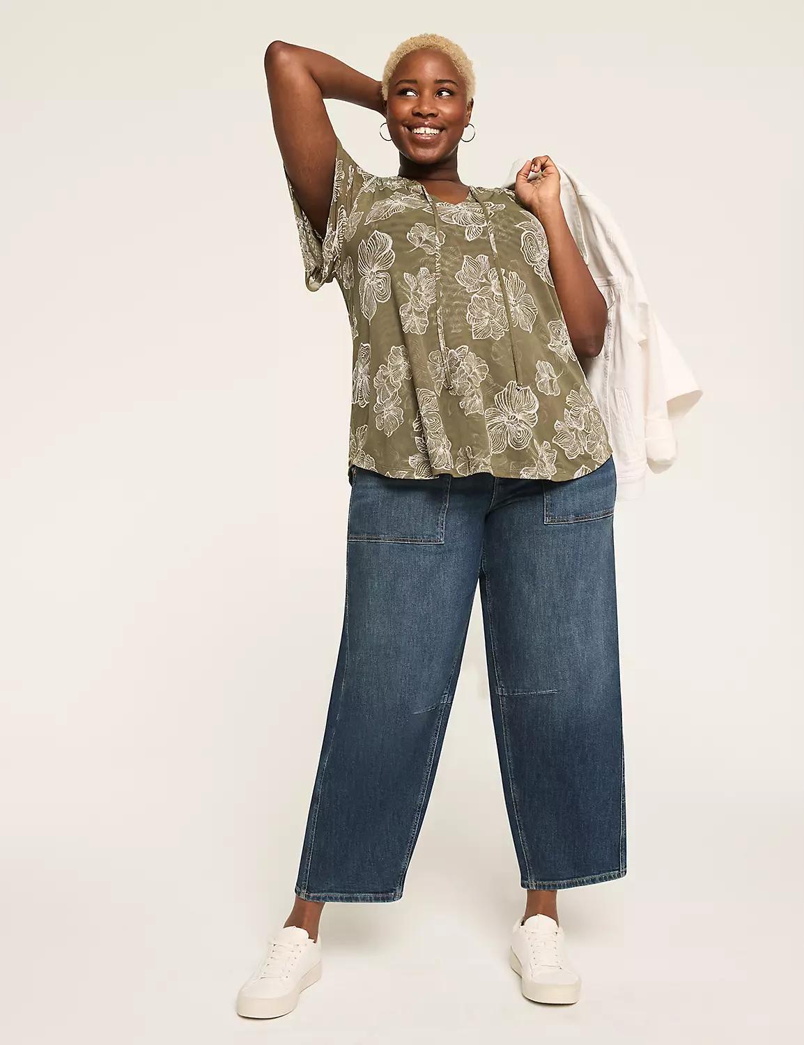 Mesh Smocked Tie-Neck Top Product Image