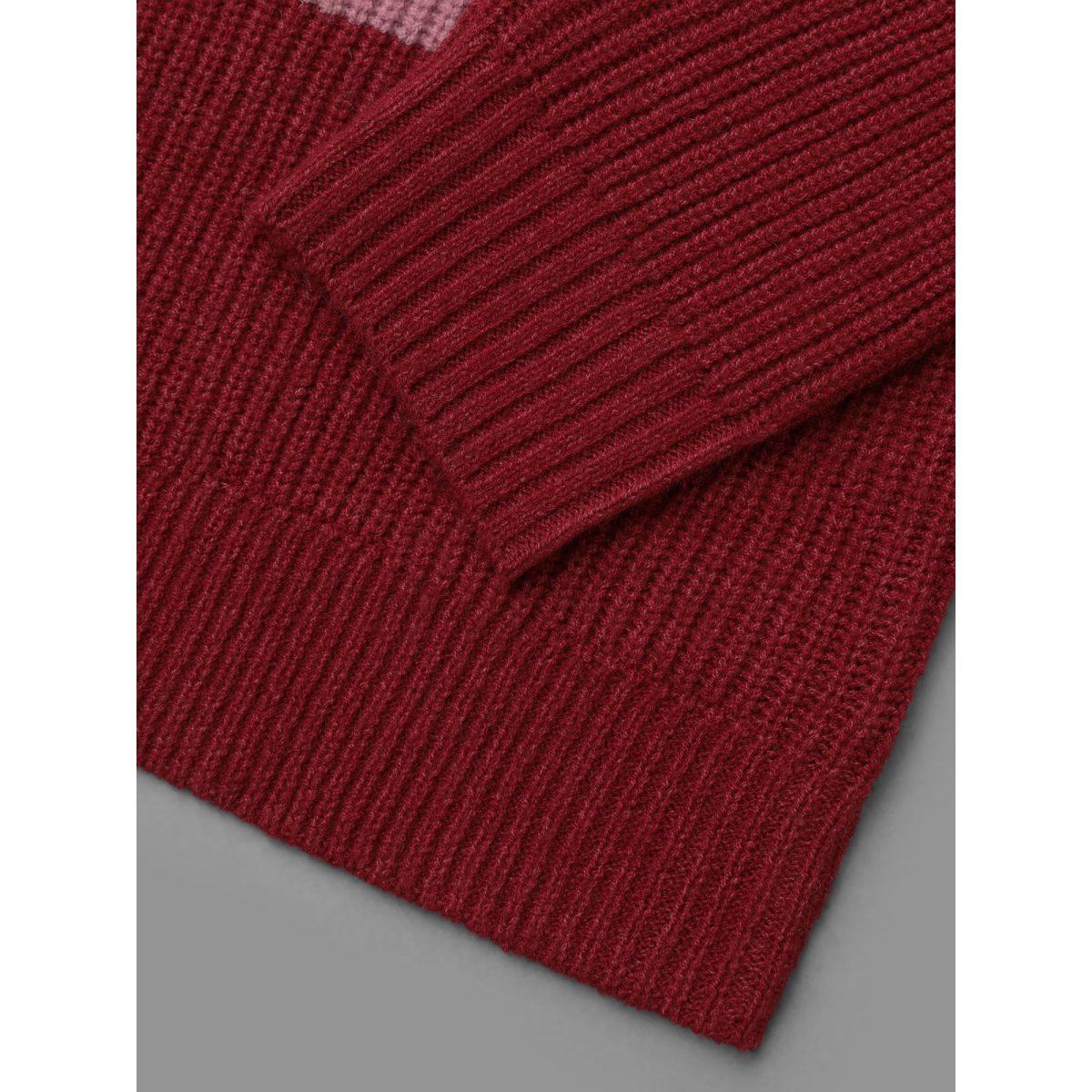 Plus Size Supersoft Essentials Color Block Drop Shoulder Pullover RedViolet Women Casual Loose Long Sleeve V-neck Everyday Pullovers BloomChic 18-20/2X Product Image