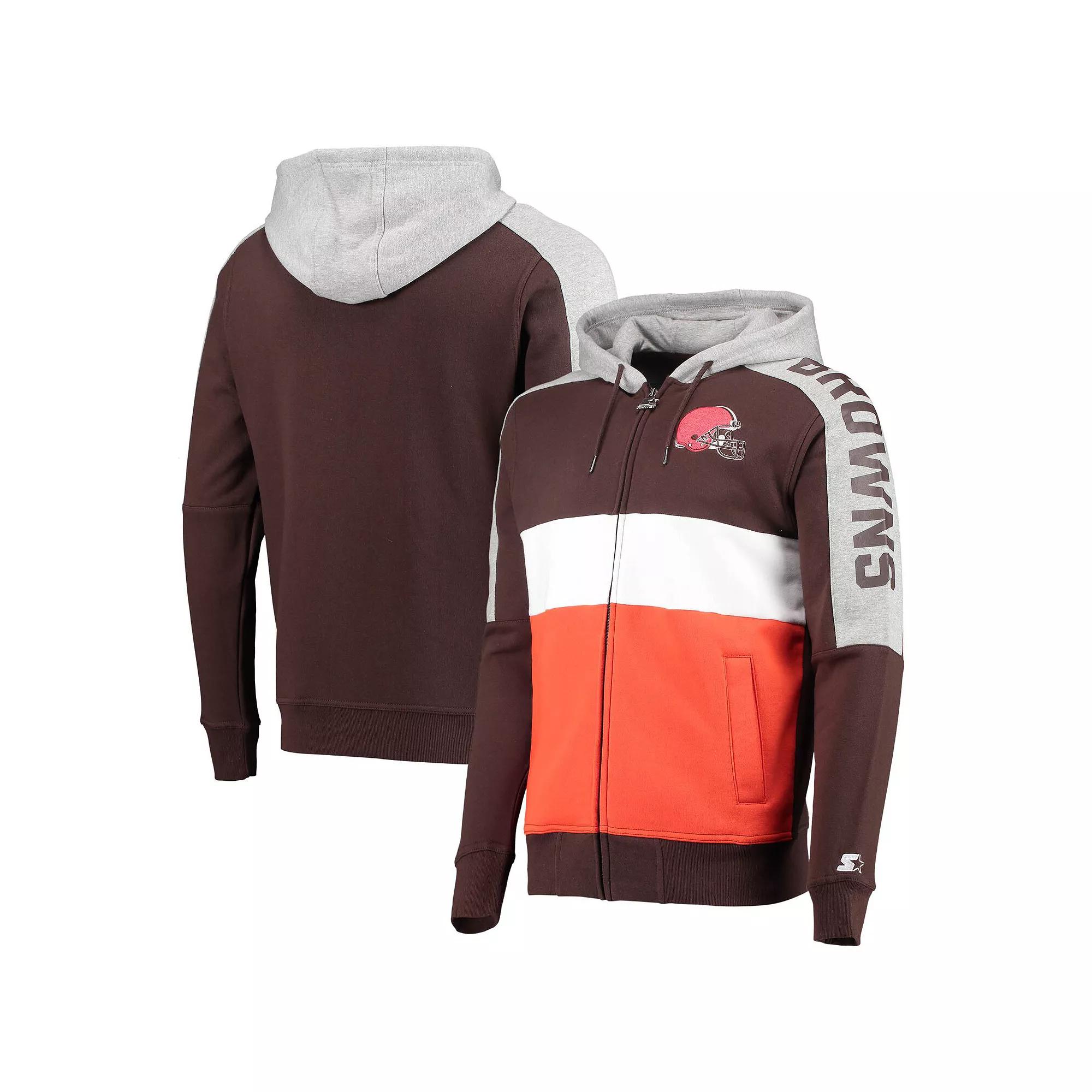 Men's Starter Brown/Orange Cleveland Browns Playoffs Color Block Full-Zip Hoodie, Size: Medium Product Image